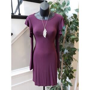 White House Black Market Shift Dress Womens XS Purple Rayon Cold Shoulder Sleeve